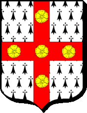 D’hermine, à une croix de gueules chargée de cinq
quintefeuilles d’or